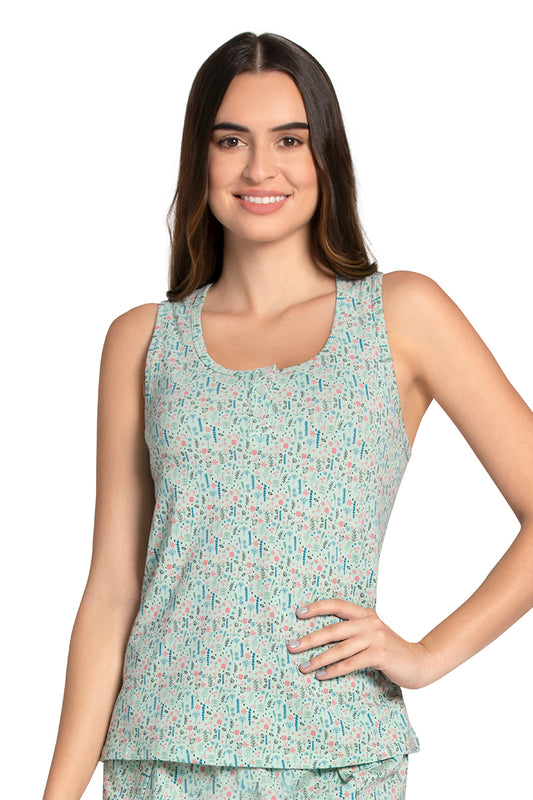 Comfy Cotton Sleep Tank S / Gossamer Green Print - amanté Sleepwear