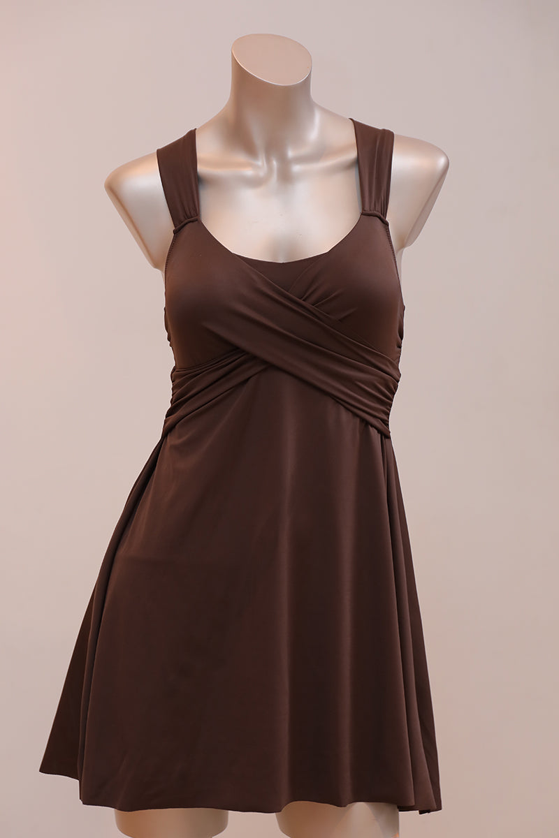 Flared Swim Dress S / Brown - amanté Swimwear