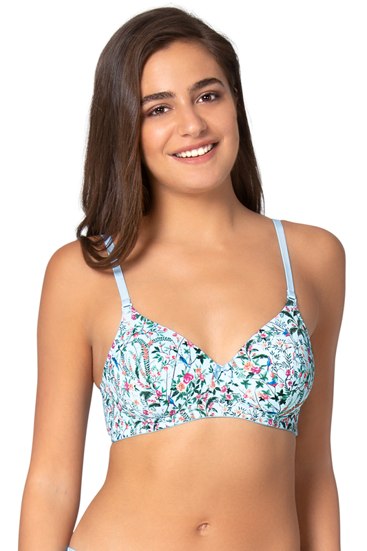 Tropical Delight Printed T-Shirt Bra 32B / Birds Print - amanté Bra